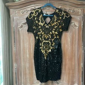 CARINA Gold and Black, Sequence, Pearl Evening Dress